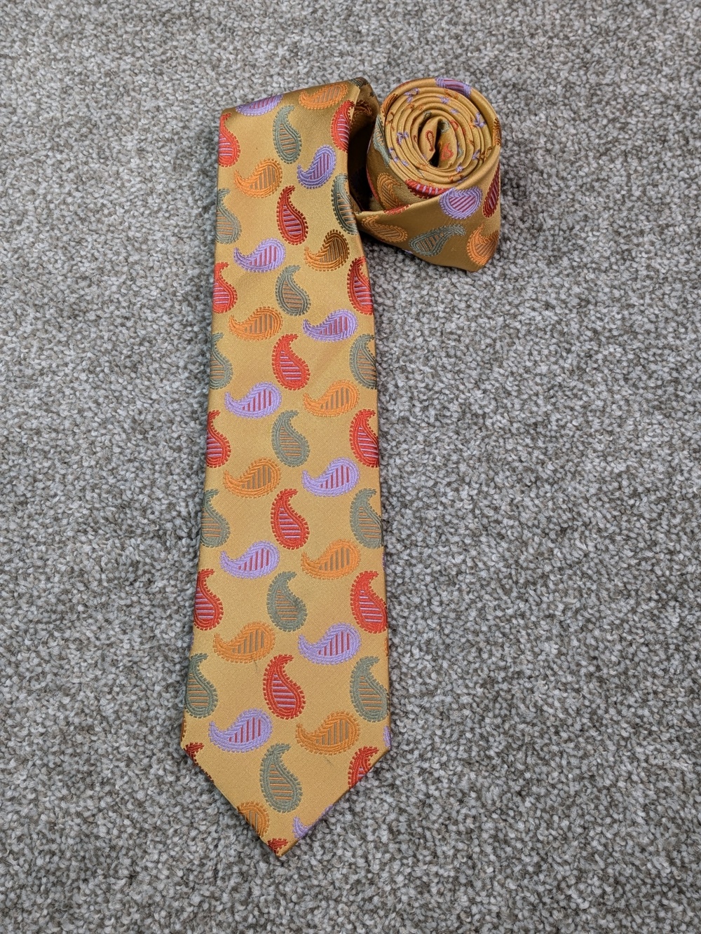 BCBG Attitude Tie Mens Paisley Silk Necktie Patterned Yellow Orange Red Purple